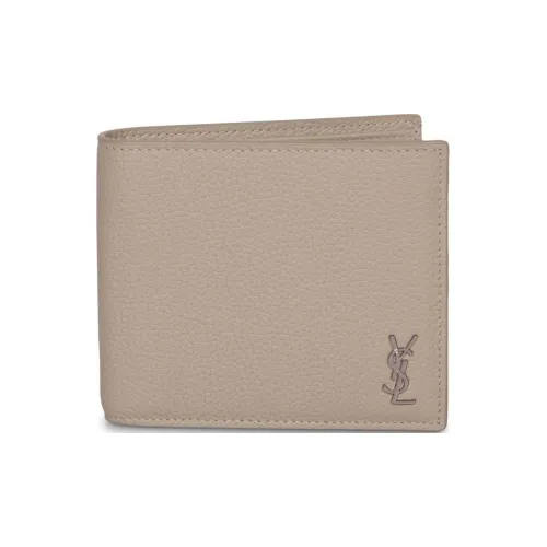 SAINT LAURENT Grain Leather Wallet Men's Beige
