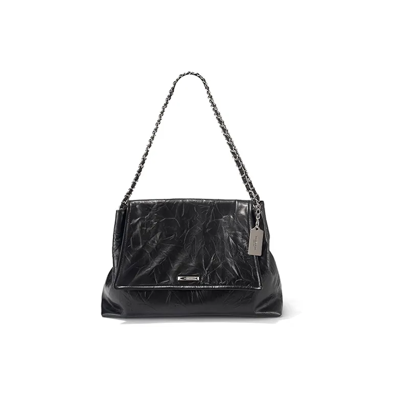 SHEPOK Top Grain Cow Leather Shoulder Bag Crossbody Bag Shoulder Bag Messenger Bag Unisex Black/Silver-1