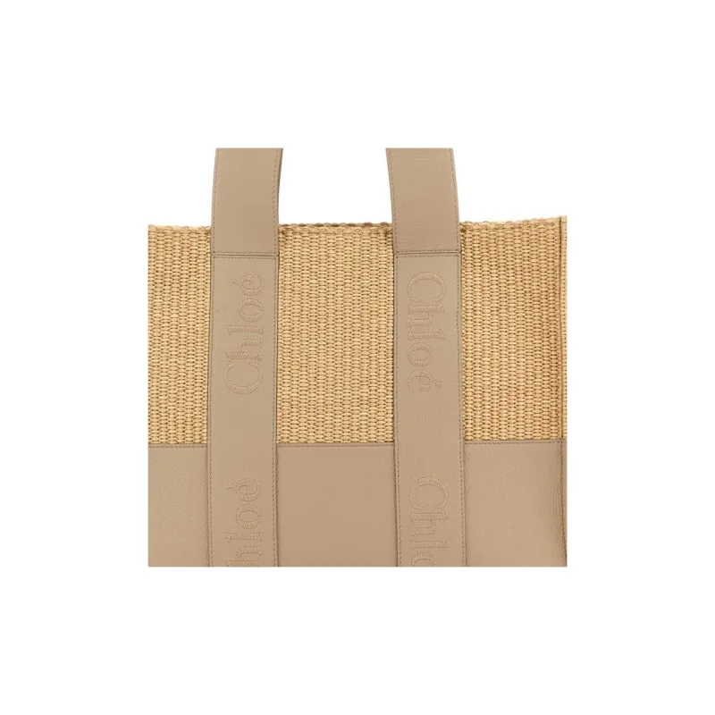 Chloe Woody Raffia Tote Bag Shopping Bag Shoulder Bag Handbag Medium Size Women's Heather Gray-2