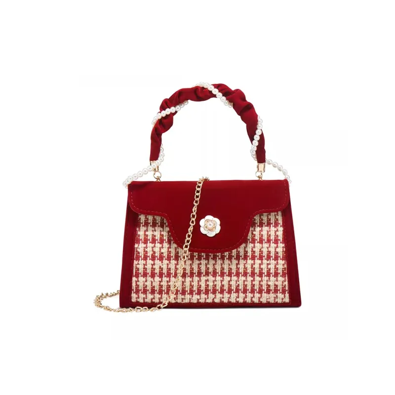 CLEVER& KETCH Corduroy Portable Crossbody Bag Shoulder Bag Small Size Women's Red-0