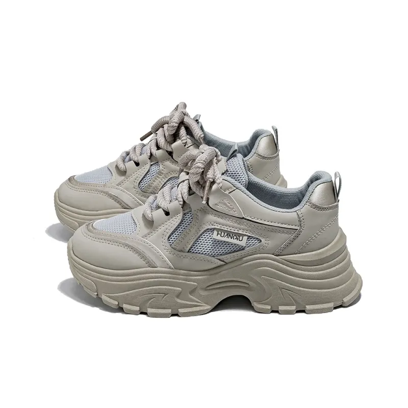 HUANQIU Wear Resistant Lightweight Height Increasing Low Top Chunky Sneakers Women's Gray-1