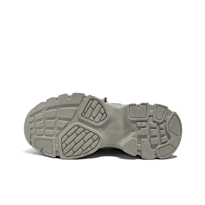 HUANQIU Wear Resistant Lightweight Height Increasing Low Top Chunky Sneakers Women's Gray-4