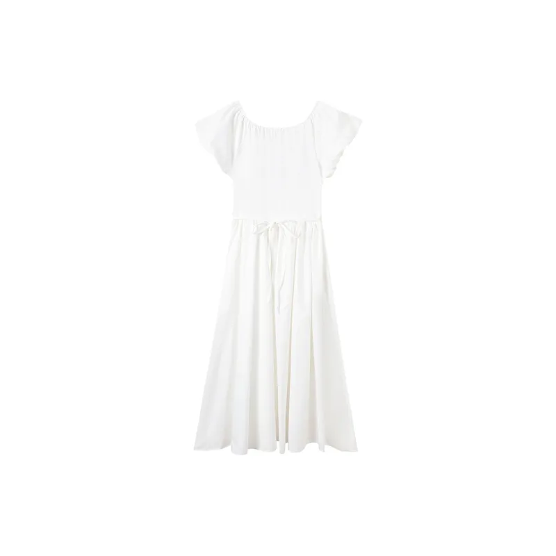 Adeworn Short Sleeved Dress Women's White-1