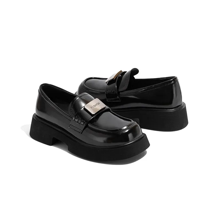 Old Meow Preppy Style Commute Platform Loafers 4cm Women's Black-2