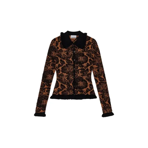 GANNI 3d Jacquard Cardigan Knitwear Women's Brown