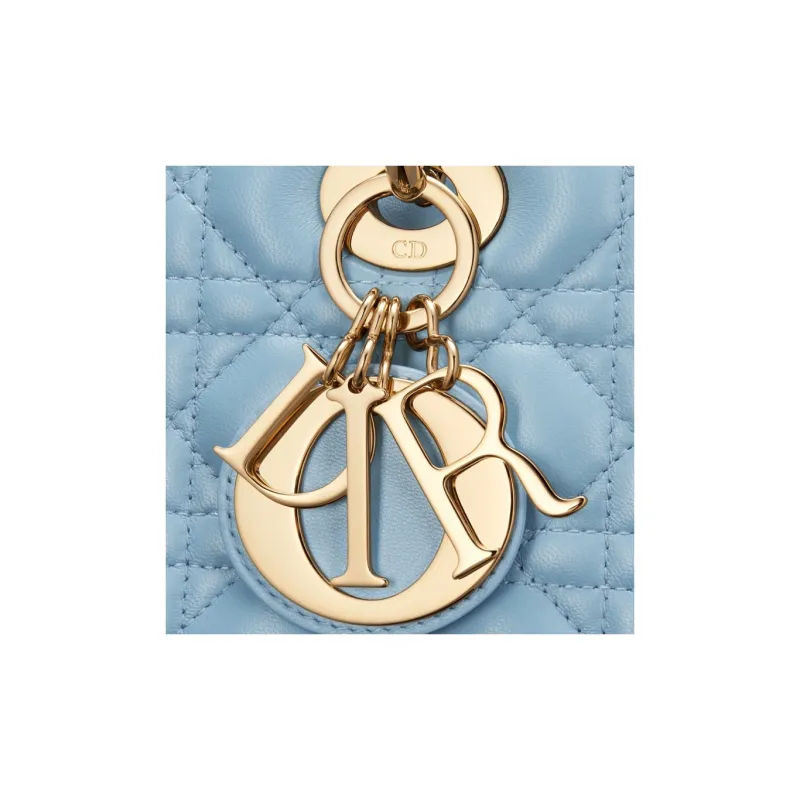 DIOR Lady Dior Sheepskin Shoulder Bag Crossbody Bag Handbag Small Size Women's Sky Blue With Steel Gray Accents-5