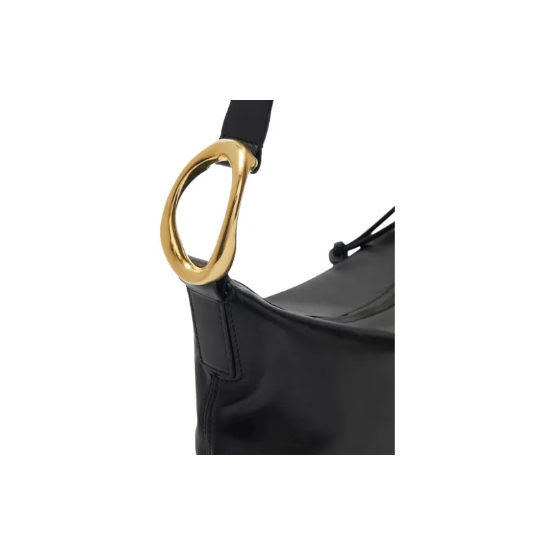JIL SANDER Calfskin Hobo Bag, Portable Crossbody Bag, Shoulder Bag Trumpets Women's Black-4