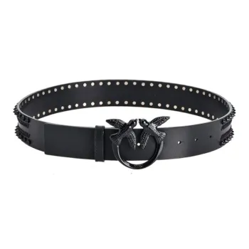 PINKO Love Birds Buckle Smooth Buckle Leather Belts Women's Black Width: 4cm