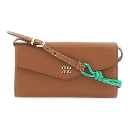 MIU MIU Calfskin Shoulder Bag Crossbody Bag Wallet Women's Brown