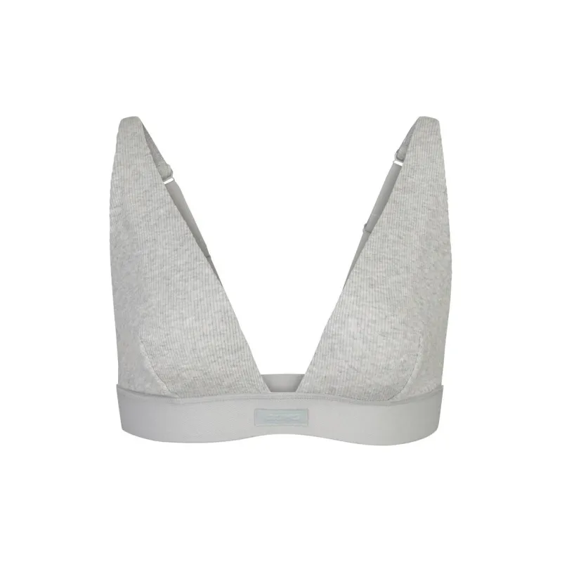 SKIMS COTTON RIB PLUNGE BRALETTE Bra Women's Light Heather Grey-0