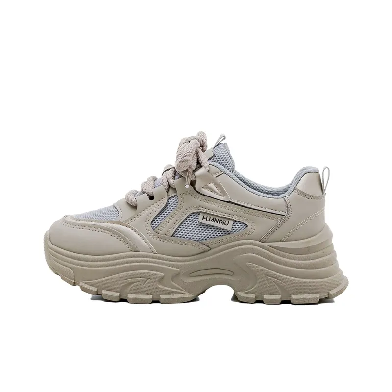 HUANQIU Wear Resistant Lightweight Height Increasing Low Top Chunky Sneakers Women's Gray-0