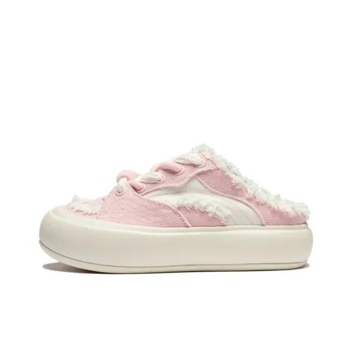 LiNing Puff Mule Skateboard Shoes Women's Low-Top Sweet Apricot Pink/Creamy White