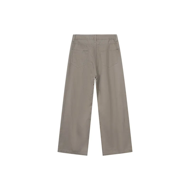 Voguo Relay Solid Color Casual Pants Loose Fit Straight Fit Floor Length Pants Unisex Dusty-1