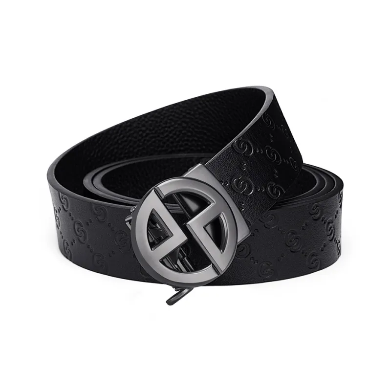 POLO Top Grain Cow Leather Leather Belts Men's Gunmetal Width 3.4cm-3