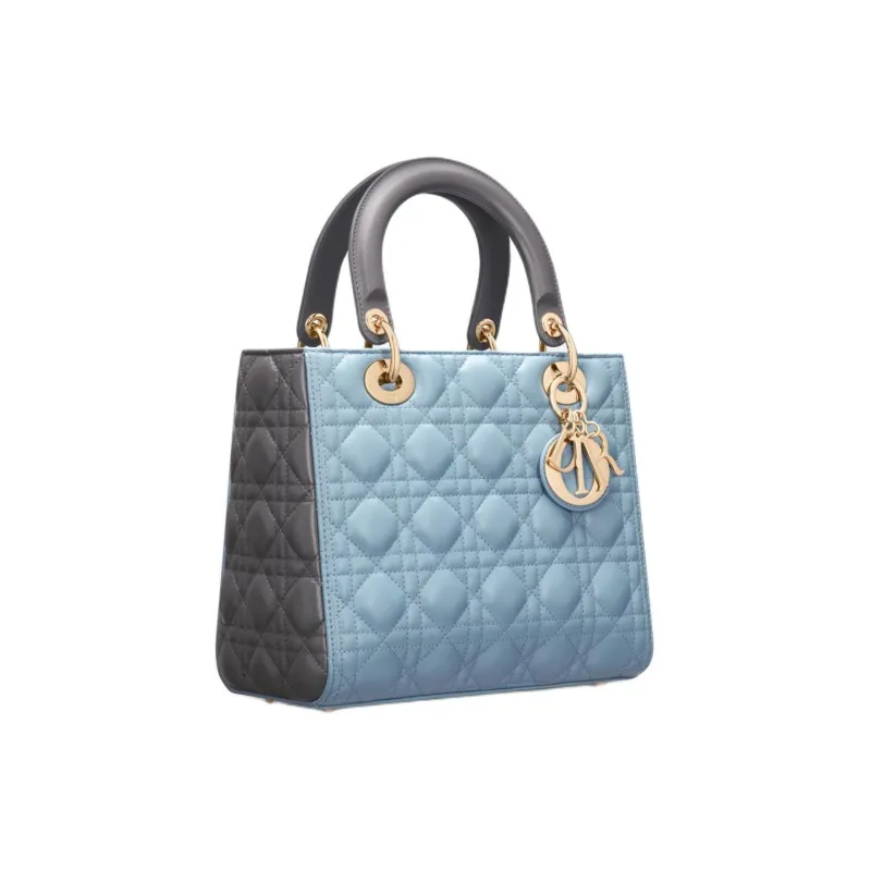 DIOR Lady Dior Sheepskin Shoulder Bag Crossbody Bag Handbag Small Size Women's Sky Blue With Steel Gray Accents-2