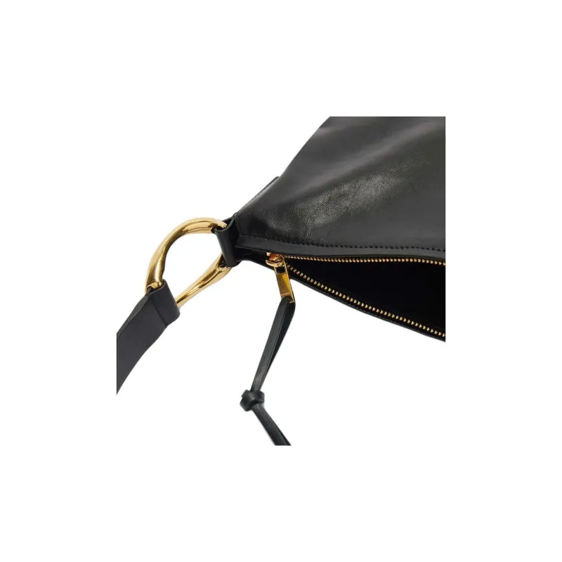 JIL SANDER Calfskin Hobo Bag, Portable Crossbody Bag, Shoulder Bag Trumpets Women's Black-3