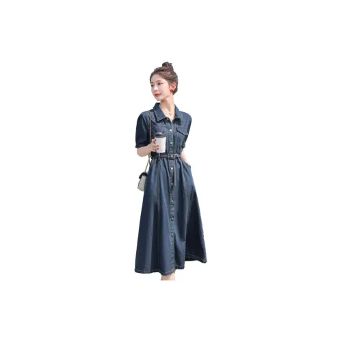 Pure Shimane Short-Sleeved Dresses Women's Blue