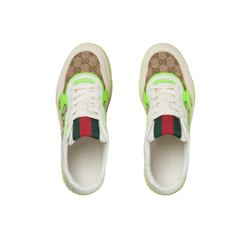 GUCCI Re Web Sneaker 'GG Canvas Beige Fluorescent Green'-4