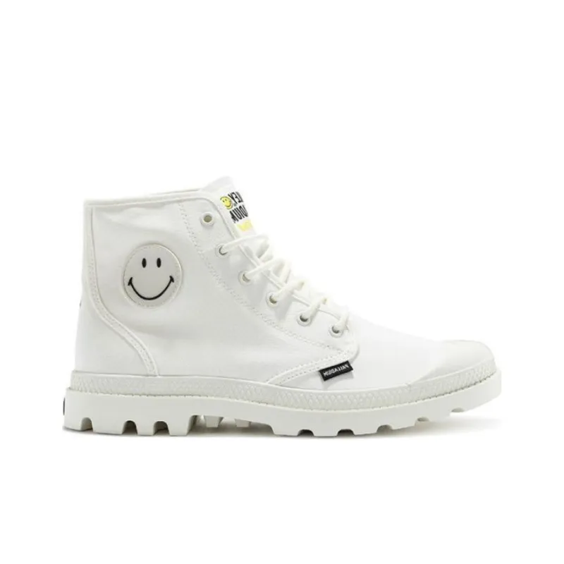 Smiley X Palladium Pampa Canvas Shoes Unisex High Top White-1