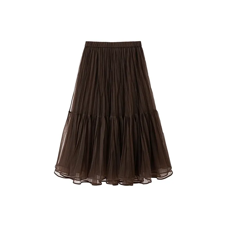 PEACEBIRD Casual Long Skirts Women's Brown-1