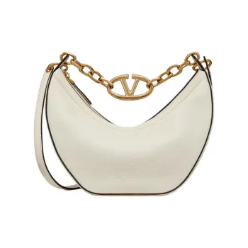Valentino Vlogo Moon Grained Calfskin Hobo Bag Handbag Shoulder Bag Crossbody Bag Small Size Women's Ivory