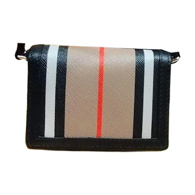 Burberry Leather One Shoulder Crossbody Card Holder Women's Black & White & Brown-0