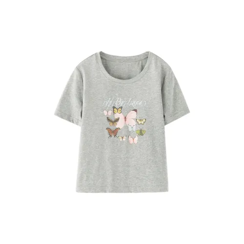 Miss Chipmunk T-Shirts Women's Butterfly Gray