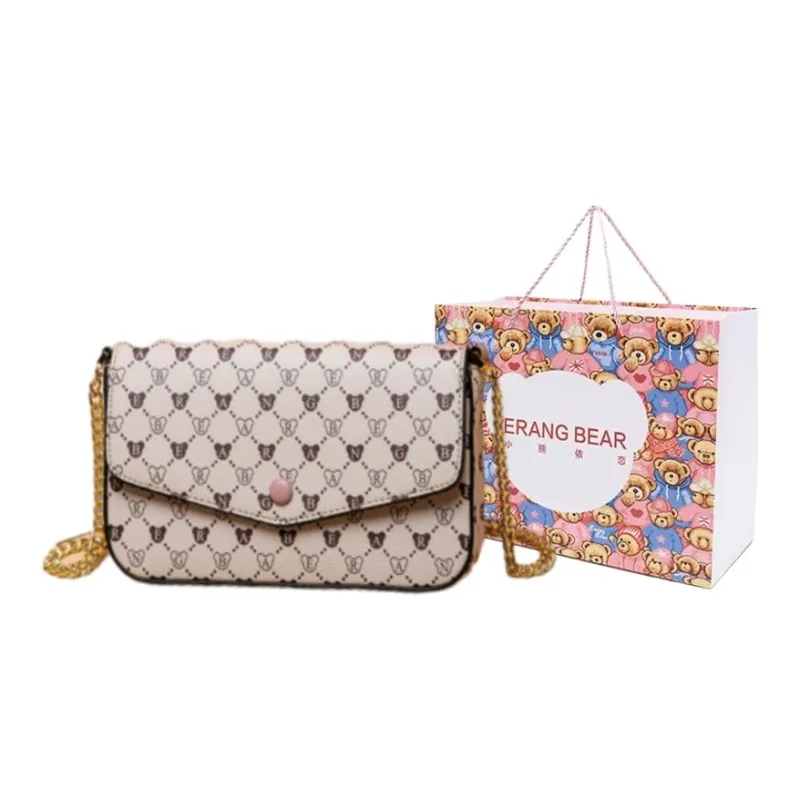ERANGBEAR PU Chain Bag, One Shoulder Envelope, Crossbody Bag Regular Women's Coffee/Kelp Pink-5