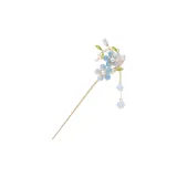 Traditional Chinese Style Tassel Hairpin[Blue Double Peach Blossom]