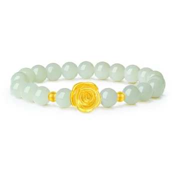 Drunk On The City Hetian Jade Beaded Bracelet Festival Gift Women's Pale Greenish-White Jade