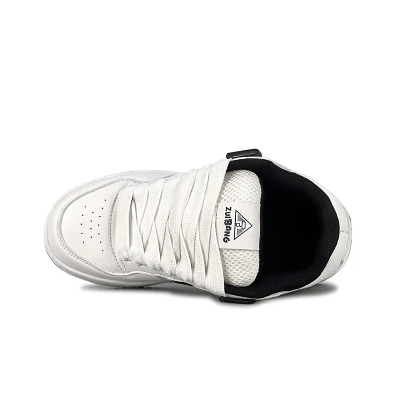ZUIBANG Puffy Shoes Anti Slip Wear Resistant Low Top Skateboard Shoes Unisex White Black-3