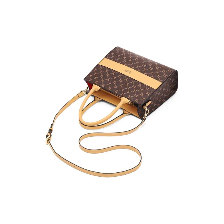 MashaLanti PVC And Synthetic Leather Handbag Crossbody Bag Shoulder Bag Women's Dark Brown & Apricot-5