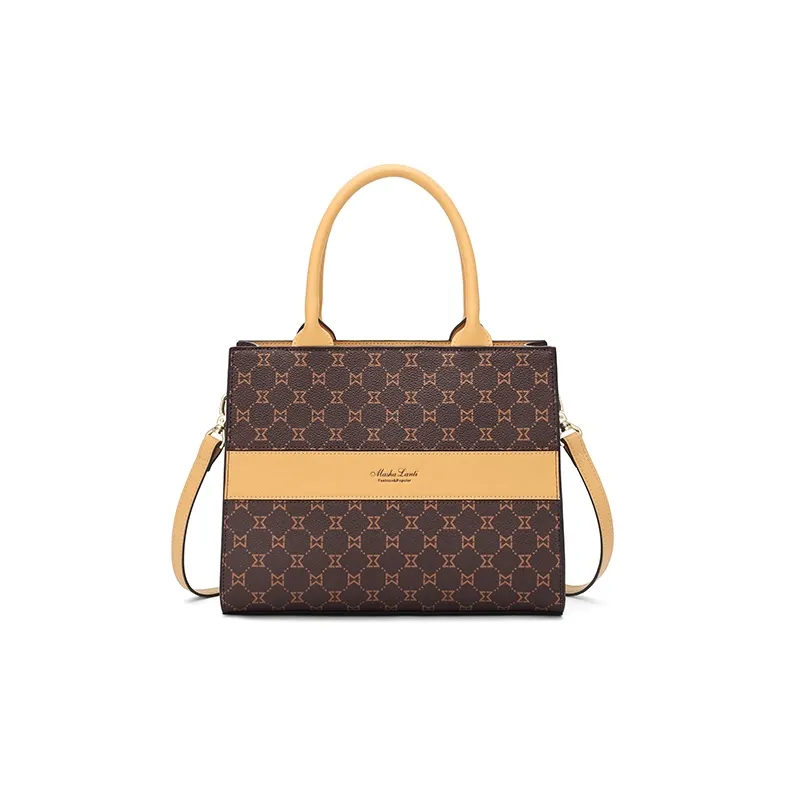 MashaLanti PVC And Synthetic Leather Handbag Crossbody Bag Shoulder Bag Women's Dark Brown & Apricot-1