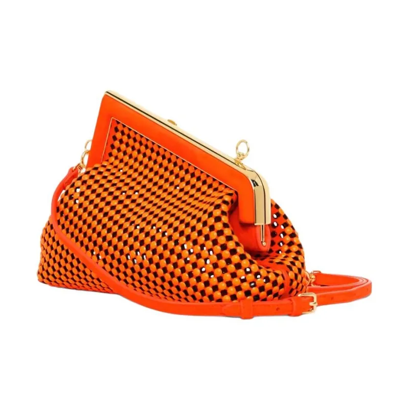 FENDI First Suede One Shoulder Crossbody Clutch Trumpets Women's Red-1