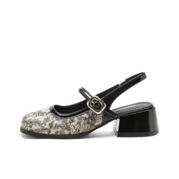 AGSDON One Strap Sandals 5cm Women's Beige Black