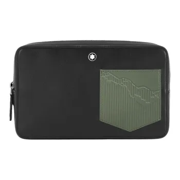 MONTBLANC Grain Cow Leather Clutch Mini Men's Black & Olive Green