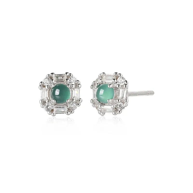 Cuiya Golden Building Ice Type Jadeite Stud Earrings Women's-8
