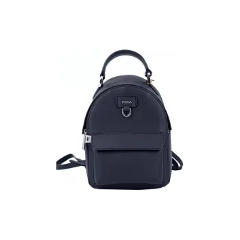 Furla Fabric Bonded Split Cow Leather Backpack Small Size Women's Black