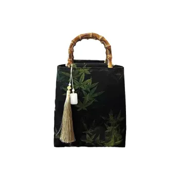 Boniu Satin Handbag Medium Size Women's Green Bamboo Bag/Yellow Bamboo Bag