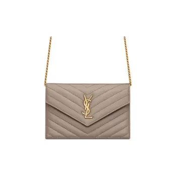 SAINT LAURENT CASSANDRE Lambskin Shoulder Bag Crossbody Bag Wallet Women's Taupe
