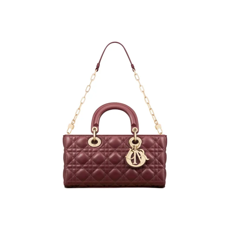 DIOR Lady D-JOY Lambskin Shoulder Bag Crossbody Bag Handbag Medium Size Women's Burgundy-1