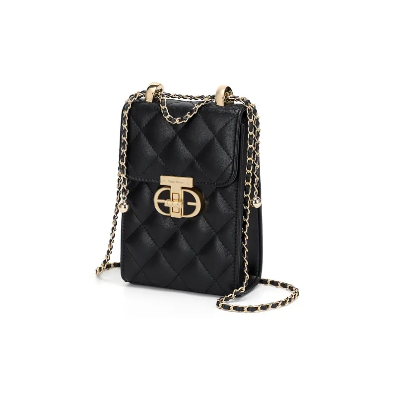 CinvaiKrose Cow Leather With Synthetic Leather Shoulder Bag Crossbody Bag With Cell Phone Pouch Mini Women's Black/Ecru-2
