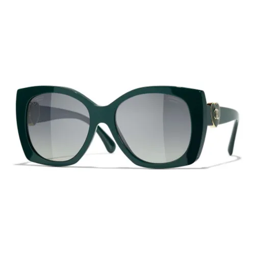 CHANEL Irregular Shape Sunglasses Women's Green