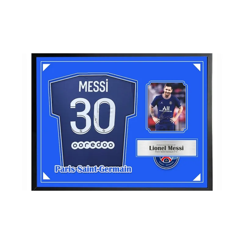 Three For Paris Saint-Germain Leo Messi Signed Soccer Apparel Jersey Photo Combo Set With SA Certificate-0