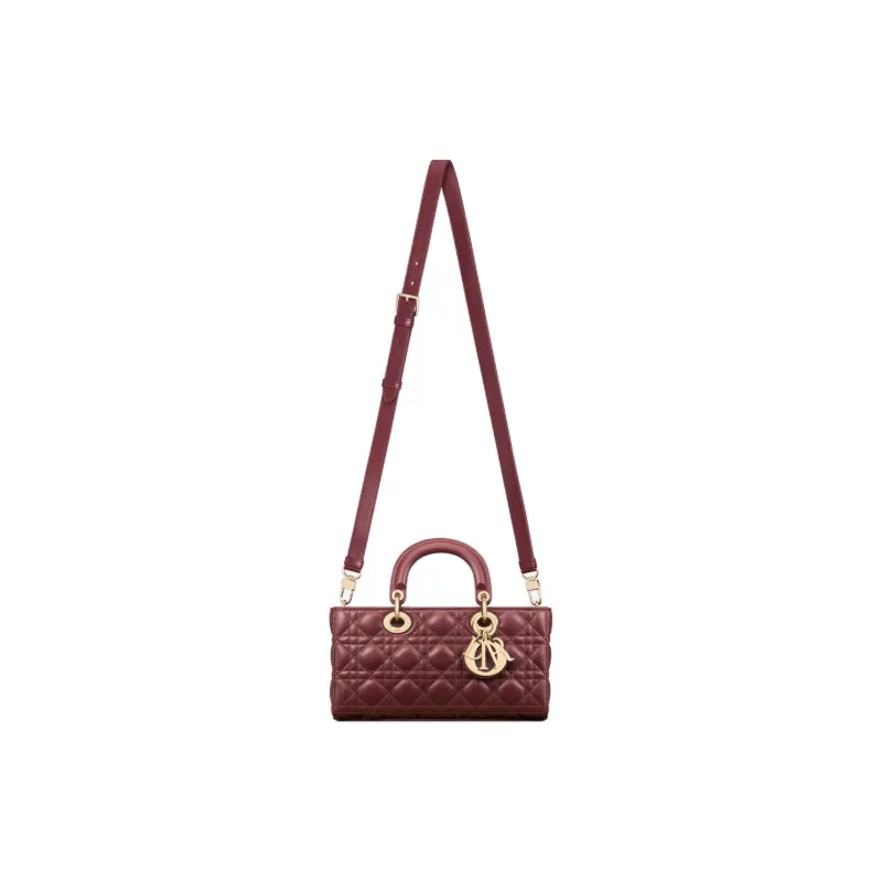DIOR Lady D-JOY Lambskin Shoulder Bag Crossbody Bag Handbag Medium Size Women's Burgundy-2