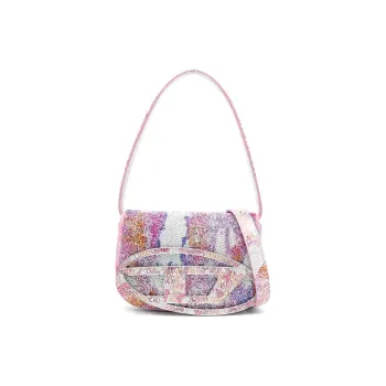 DIESEL Calfskin With Crystal Shoulder Bag Crossbody Bag Handbag Women's Pink Multicolor