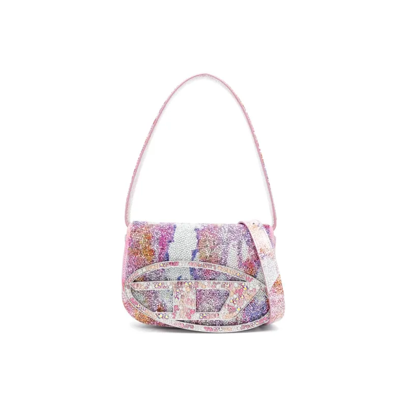DIESEL Calfskin With Crystal Shoulder Bag Crossbody Bag Handbag Women's Pink Multicolor-0