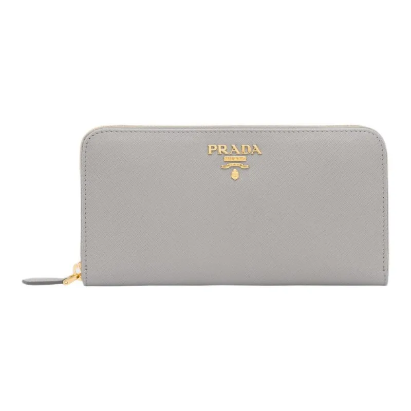 PRADA Leather Wallet Large Size Women's Cloud Gray-0