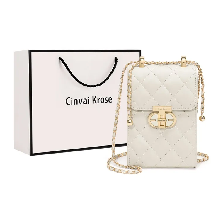 CinvaiKrose Cow Leather With Synthetic Leather Shoulder Bag Crossbody Bag With Cell Phone Pouch Mini Women's Black/Ecru-6