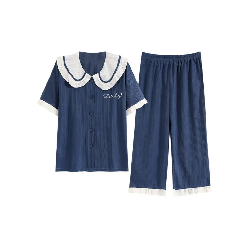 The Story Of The Flower Season Pajama Set Women's Navy Blue-0